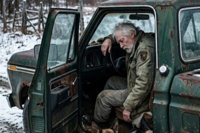 THE LOYAL DOG GUARDED THE OLD, RUSTY, AND FREEZING PICKUP TRUCK FOR THREE DAYS WITHOUT FOOD, REFUSING TO ABANDON THE MOTIONLESS FORMER ARMY VETERAN SLUMPED OVER THE STEERING WHEEL.